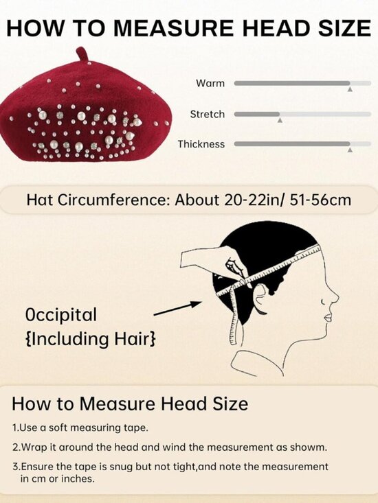 Women\'s Classic French Wool Beret Pearl & Rhinestone Embellishment Hat Burgundy